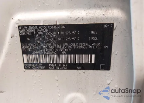 2017 Toyota Rav4 Le из США, поврежденный, VIN JTMBFREV3HJ701962